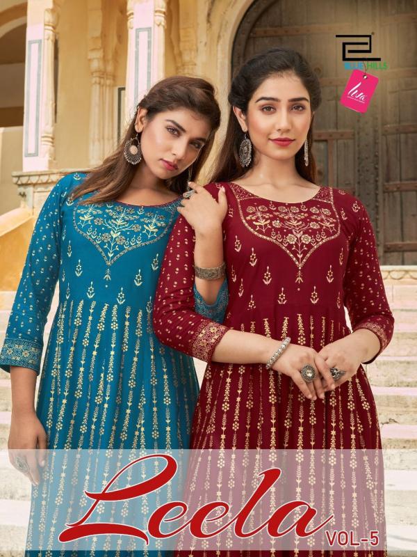 Blue Hills Leela 5 Long Rayon Anarkali Rayon Kurti Collection